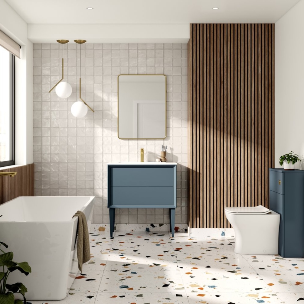 Apex Air Matt Storm Blue 815mm Freestanding 2 Drawer Vanity Unit & Basin